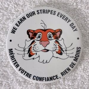 Vintage Esso Tony Tiger We Earn Our Stripes Everyday Pin Back Button Badge